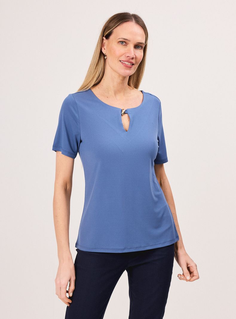 Polera Manga Corta Cuello Redondo Broderie Calado