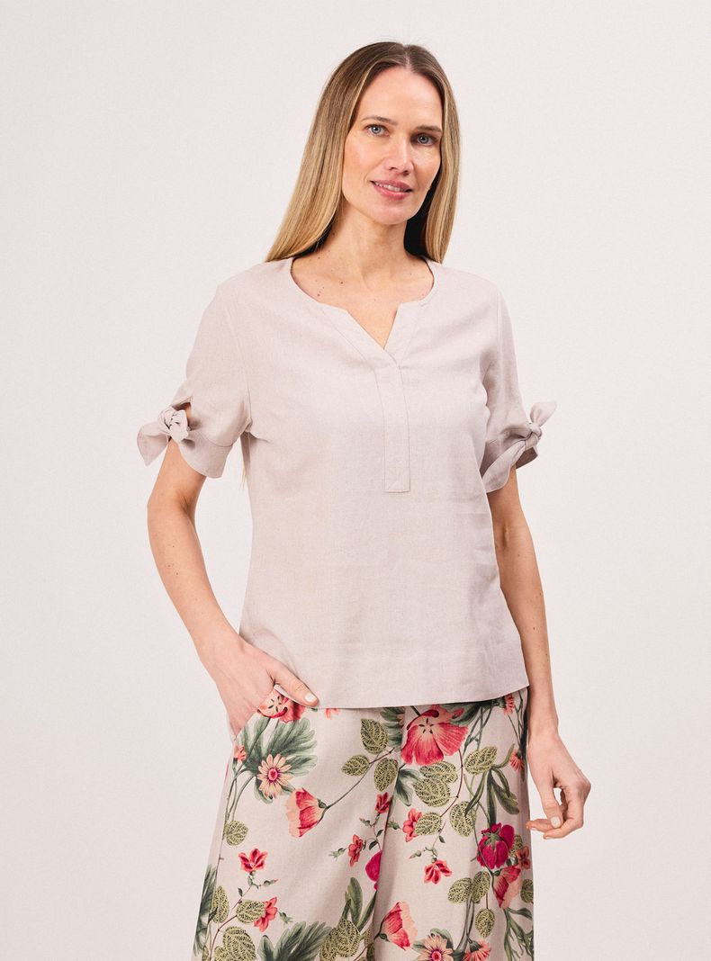 Blusa Cuello V Amarra Mangas