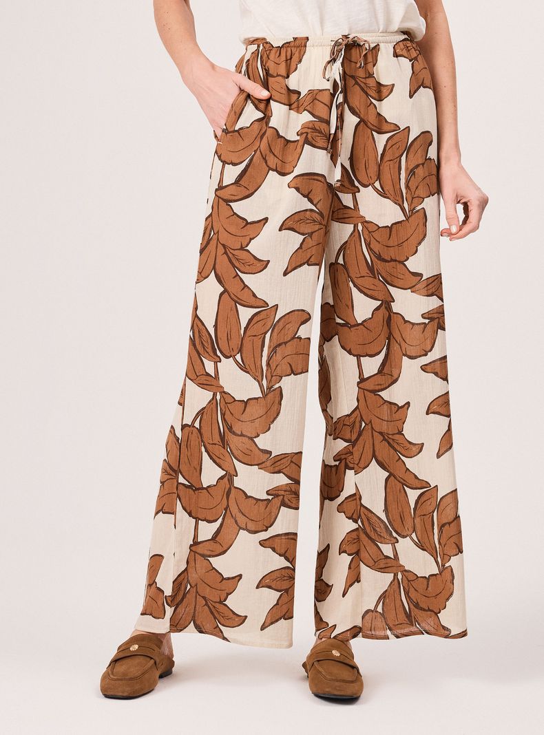 Pantalón Estampado Tiro Alto Wide Leg Amarra