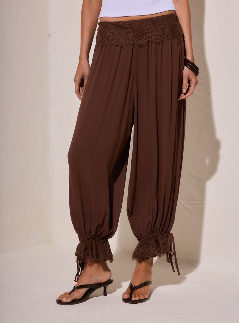 Pantalón Balloon Fluido con Encaje Colección María Pombo