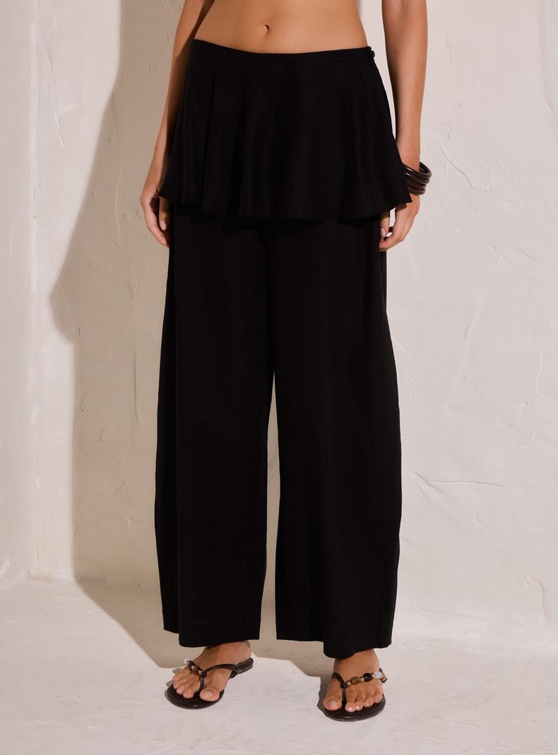 Pantalón Balloon de Lino con Peplum Colección María Pombo