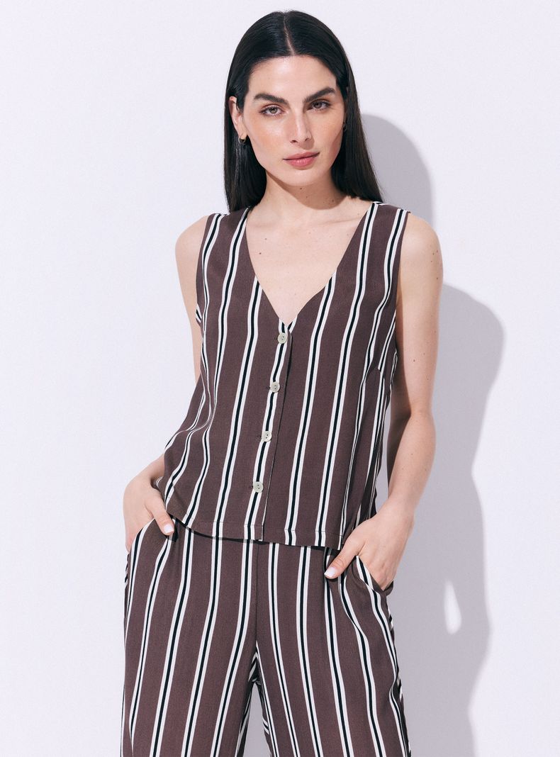 Blusa Fluida sin Mangas Escote V