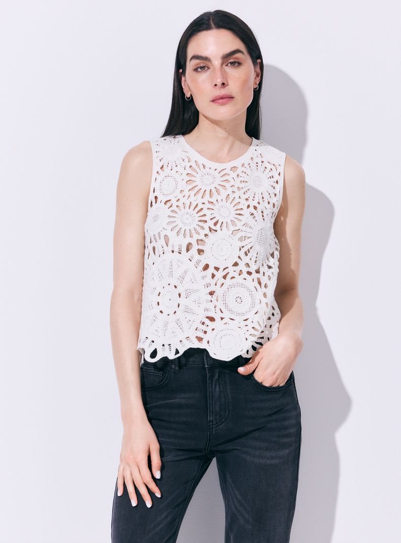 Polera Crochet Calado sin Mangas