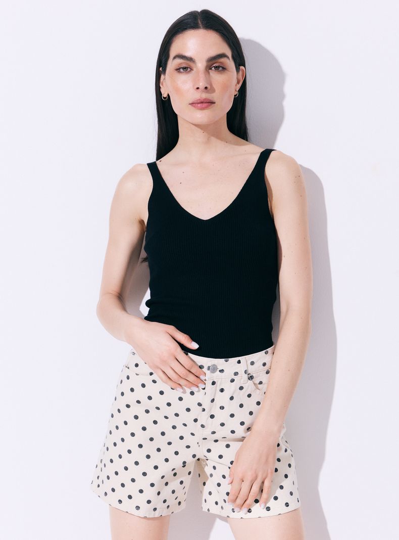Polera Tejida Acanalada con Escote V