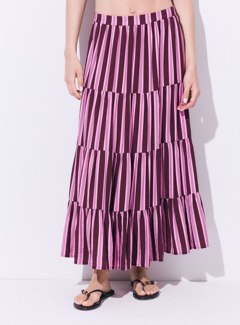 Falda Midi Estampada con Vuelo y Cortes Fruncidos