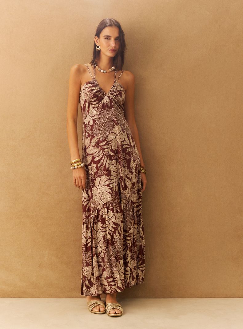 Vestido Estampado Lúrex Panal de Abeja Pieza Espalda