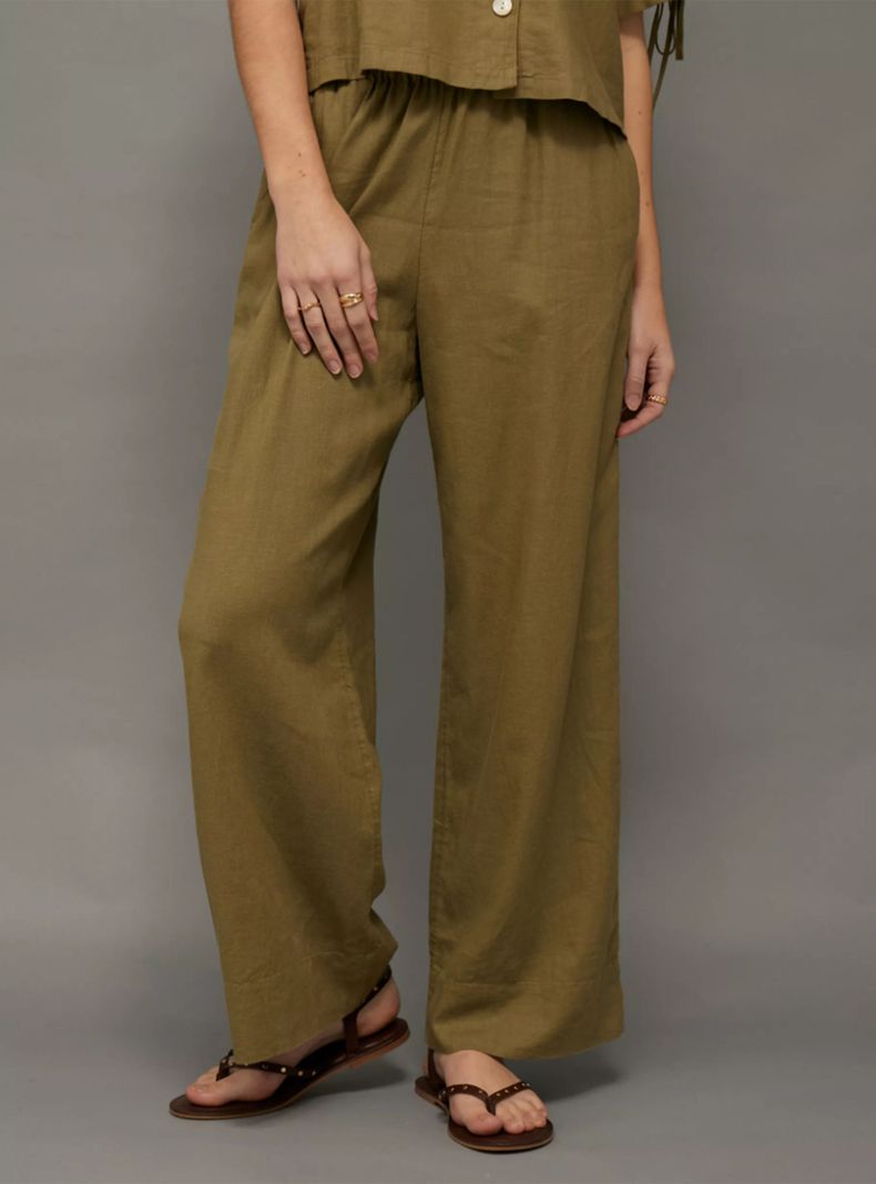 Pantalón Ae Wide-Leg de Mezcla de Lino