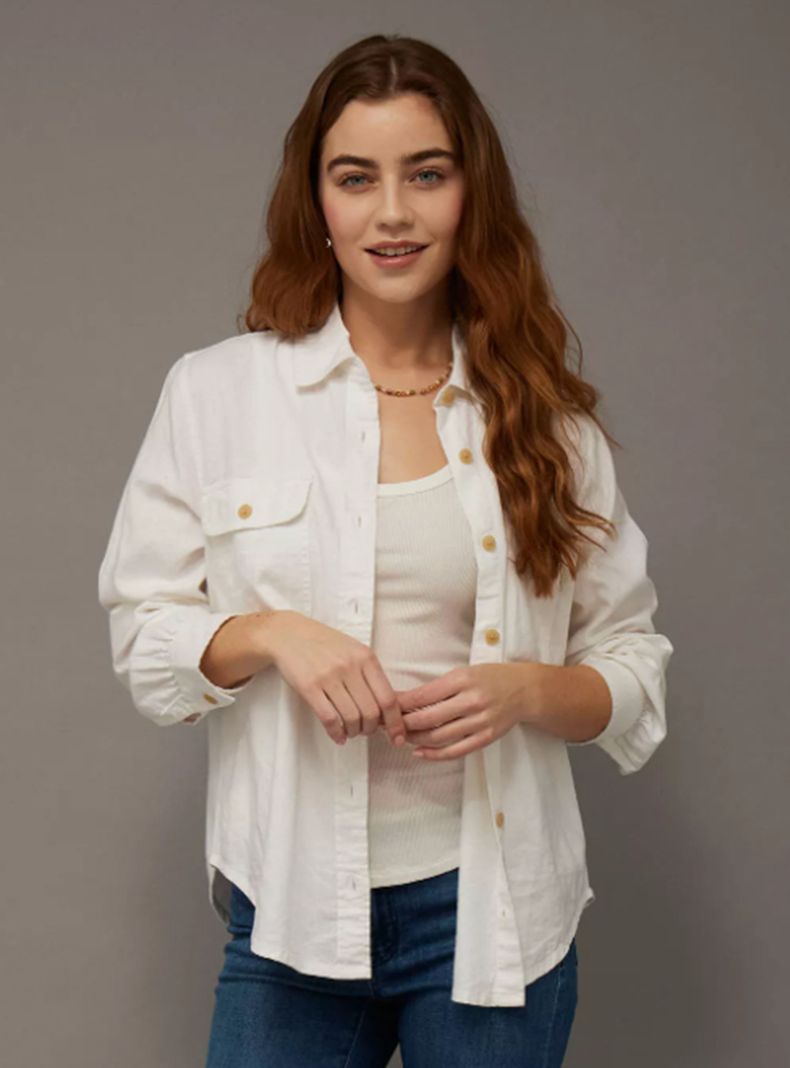 Camisa Ae Bestie de Mezcla de Lino con Botones