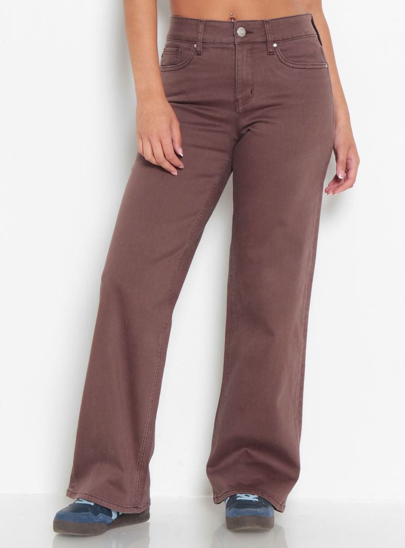 Jeans Color Wide Leg Tiro Alto Pretina Básica