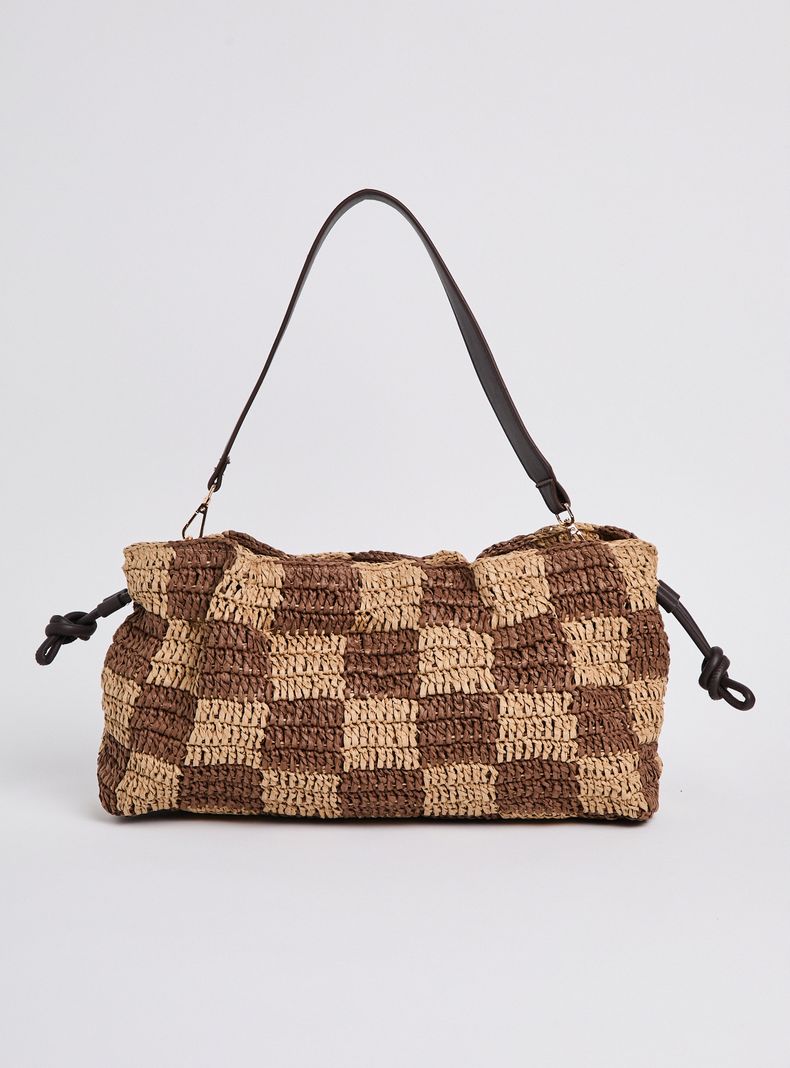 Cartera de Hombro Diseño Cuadros Raffia