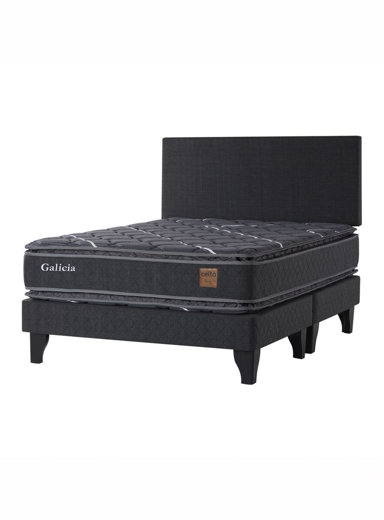 Cama Europea Galicia 2 Plazas x 2 mt Base Dividida + Respaldo