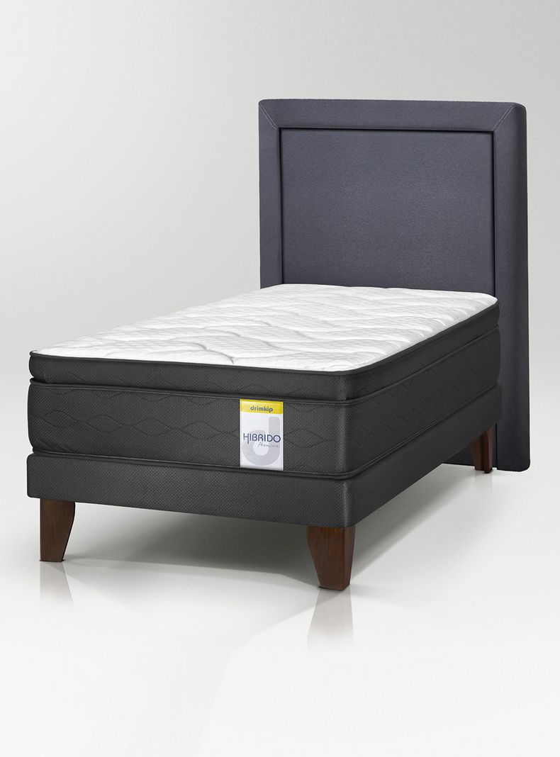 Cama Europea Híbrido Premium 1 Plaza (90x200) Base Normal + Resplado