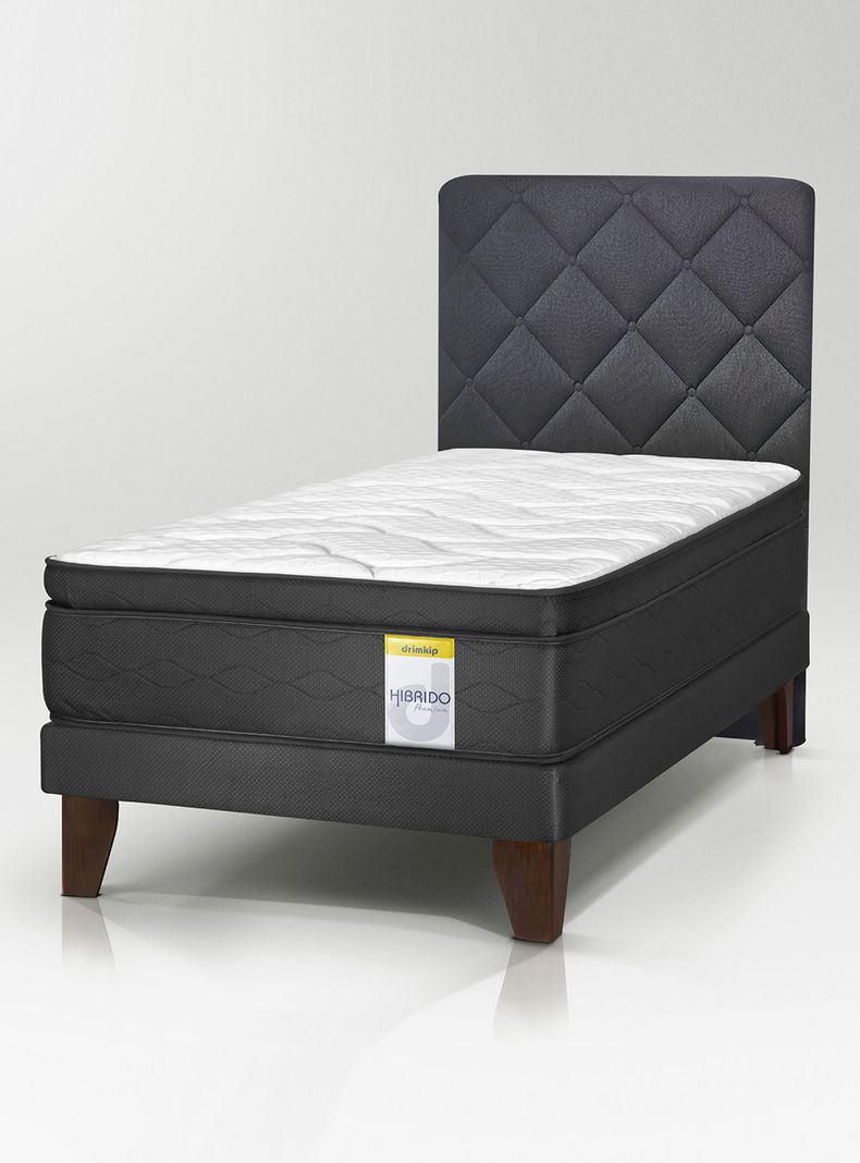 Cama Europea Híbrido Premium 1.5 Plazas(105x200) Base Normal + Resplado Rombo