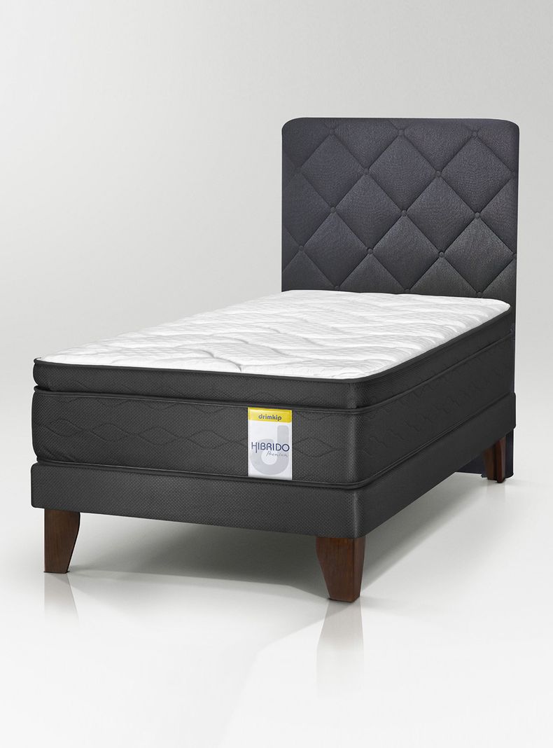 Cama Europea Híbrido Premium 1 Plaza (90x200 Base Normal + Resplado Rombo