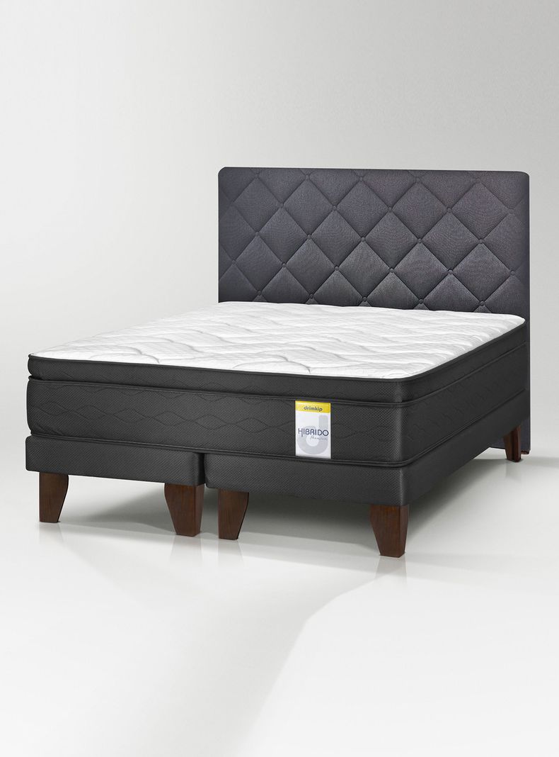 Cama Europea Híbrido Premium 2 Plazas (150x200) Base Dividida + Resplado Rombo
