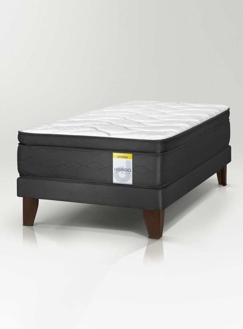 Cama Europea Híbrido Premium 1 Plaza (90x190) Base Normal + Resplado