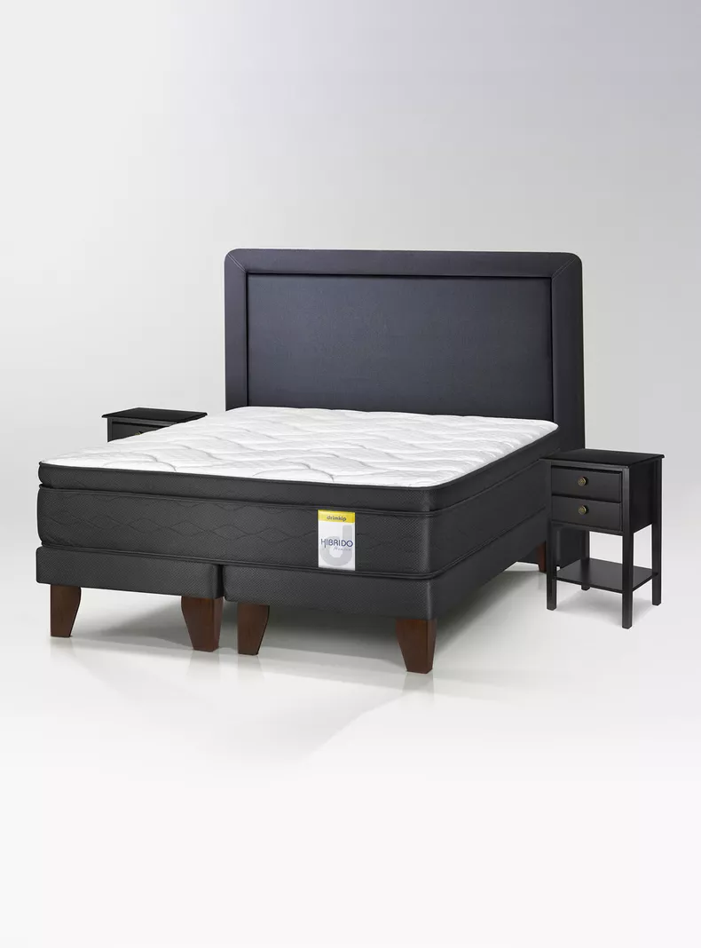Cama Europea Híbrido Premium Súper King (200x200) Base Dividida + Respaldo DK+ Vel Rov