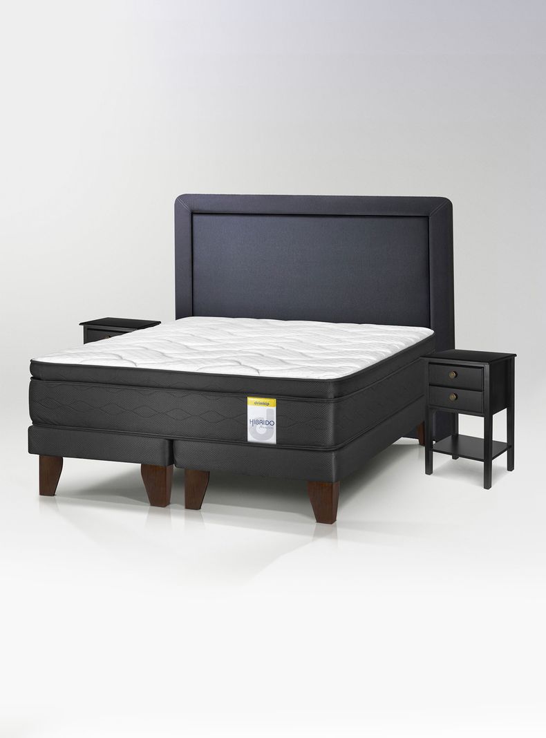 Cama Europea Híbrido Premium King (180x200) Base Dividida + Respaldo DK+ Vel Rov