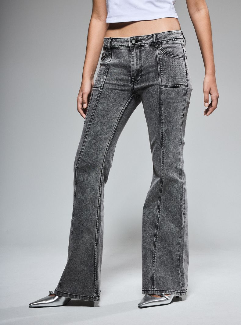 Jeans Bolsillos Cargo con Strass