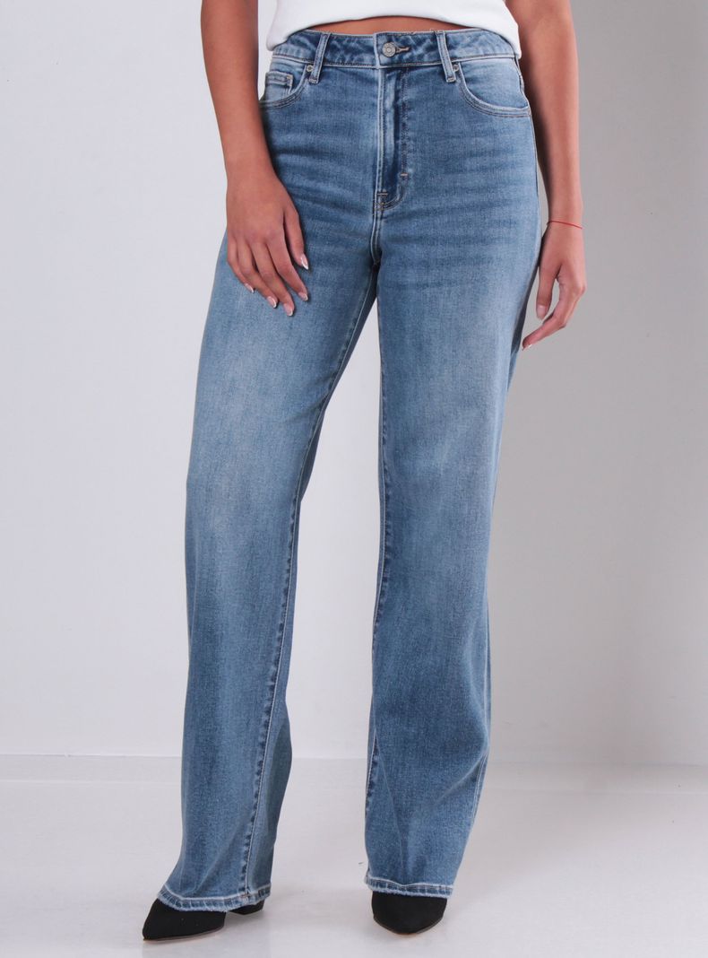 Jeans Recto Tiro Alto Pretina Básica Tracey