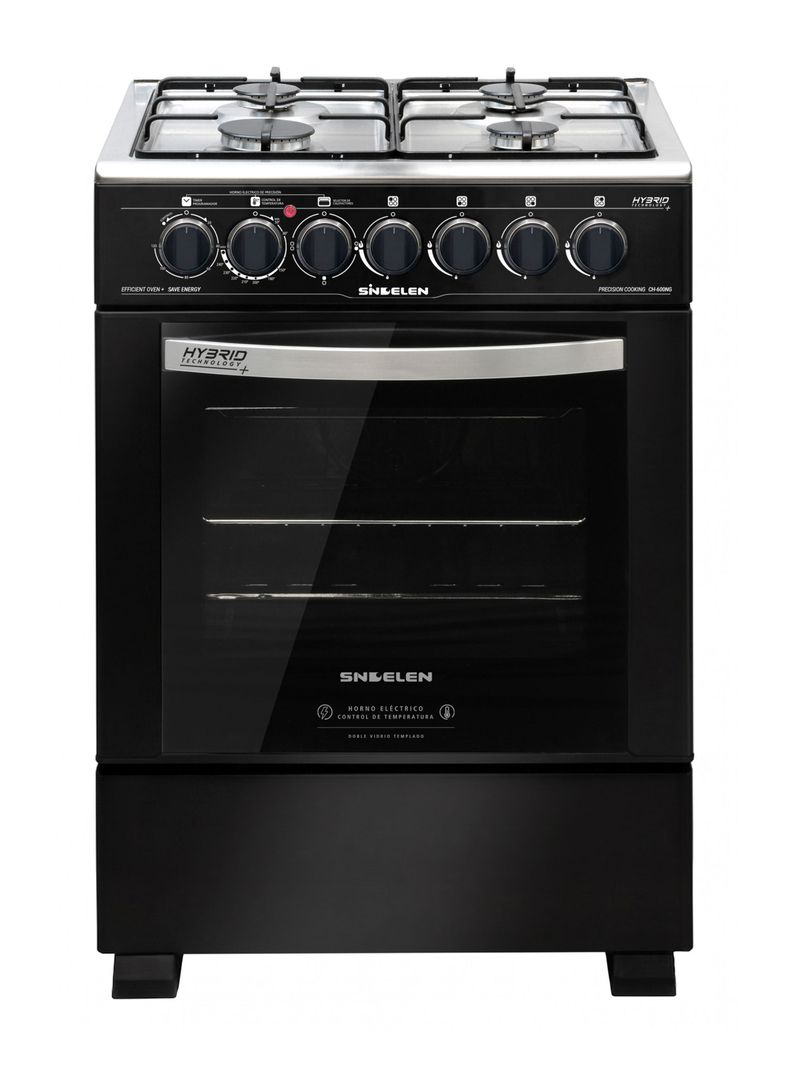 Sindelen Cocina a Gas Híbrida 4 Quemadores con Grill CH-600NG Negro