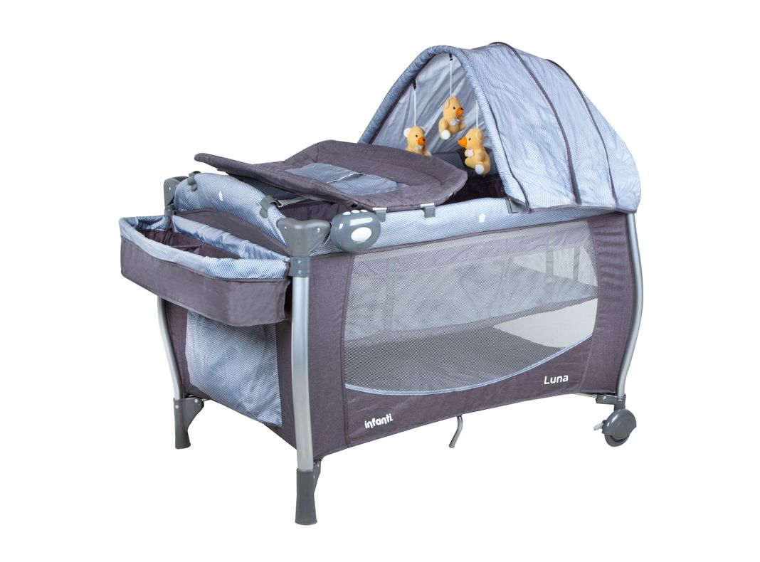 Cuna Infanti Playard Luna Gris Dots-1