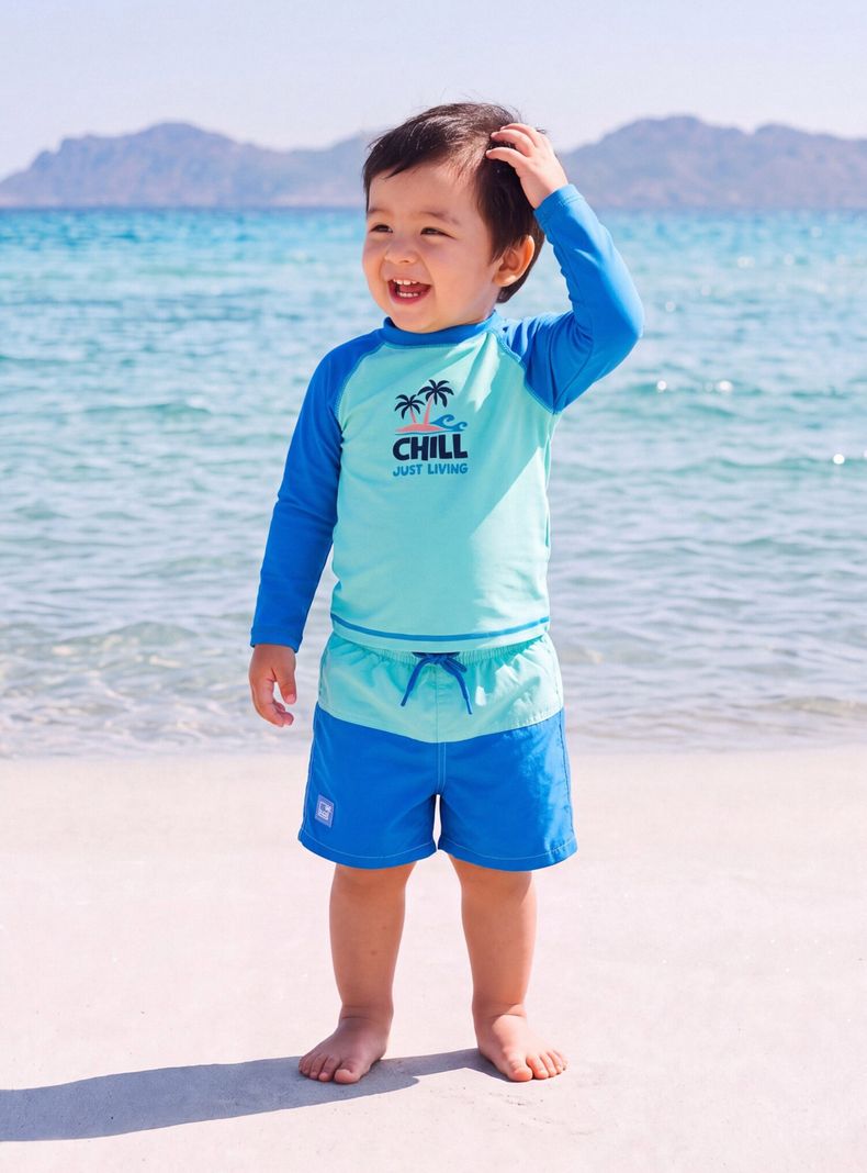 Traje de Baño Estampado Playero Texto Elasticado