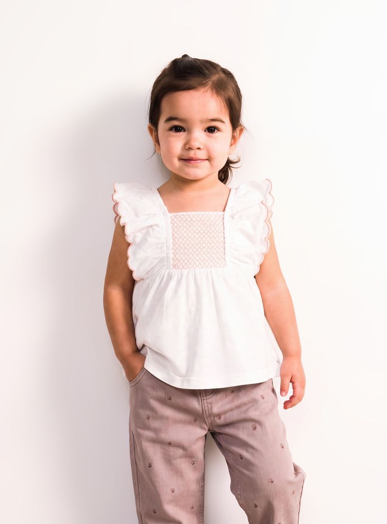 Polera Centro con Panal Rose Gold y Scalop en Mangas