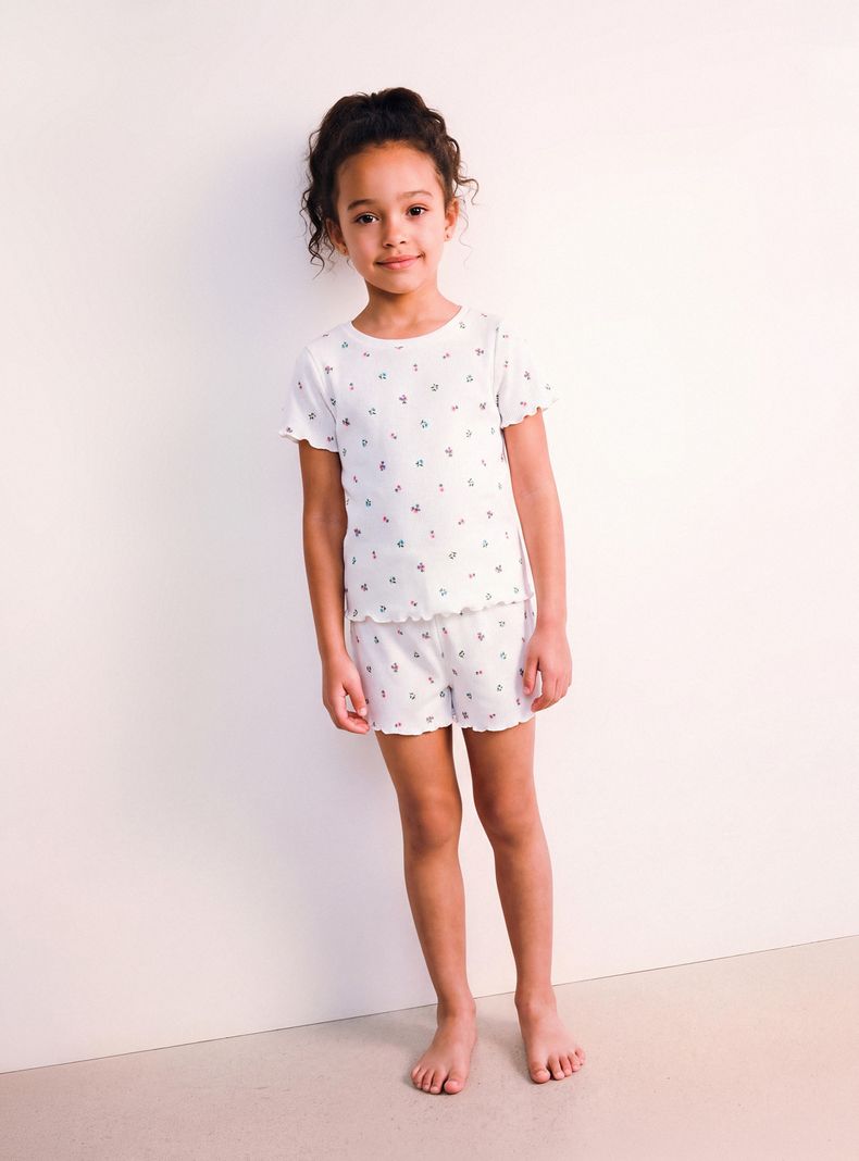 Pijama Manga Corta Estampado con Diseño Rib