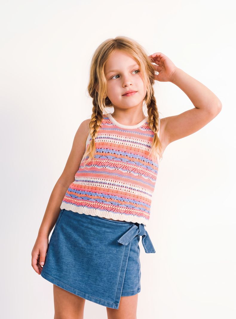 Polera Tejido Crochet Rayas Multicolor