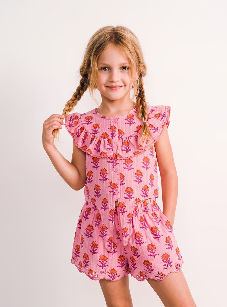 Blusa Full Estampada Elasticada con Volante y Amarra