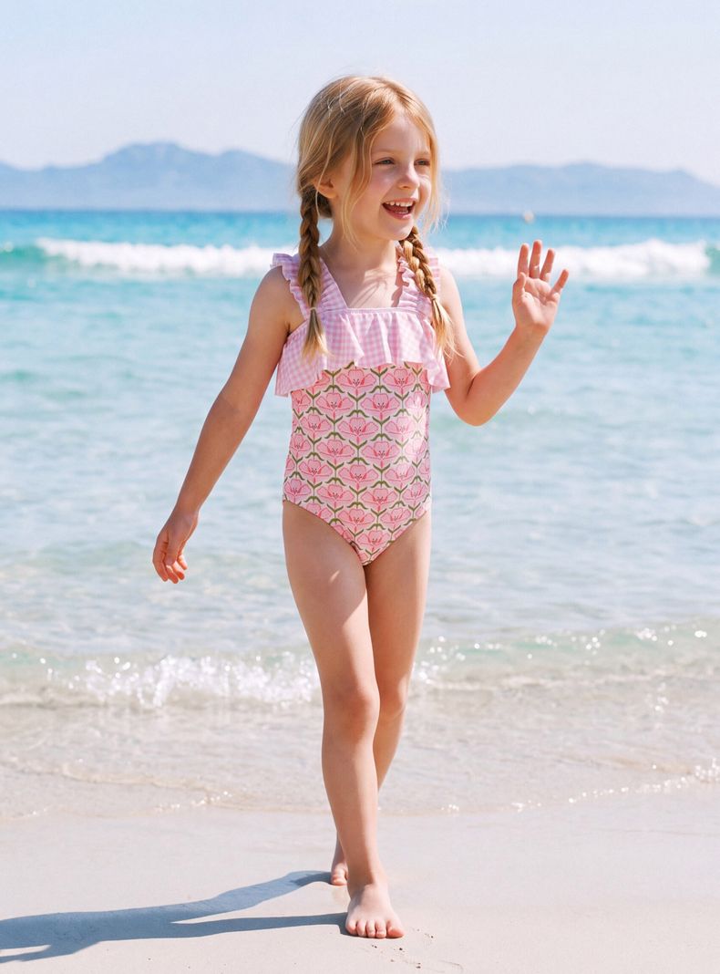 Traje de Baño Enterito Full Estampado con Volante Ancho