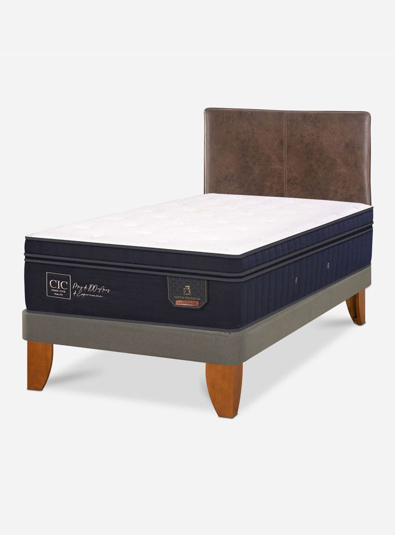 Cama Europea Super Premium Base Normal 1.5 Plazas + Respaldo Baker