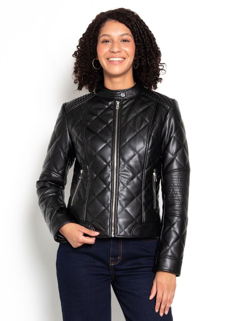 Chaqueta Manga Larga Ecocuero Diamond con Bolsillos