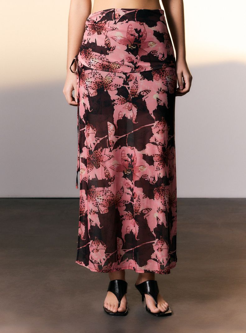 Falda Maxi Estampada y Drapeado Colaboración Arde