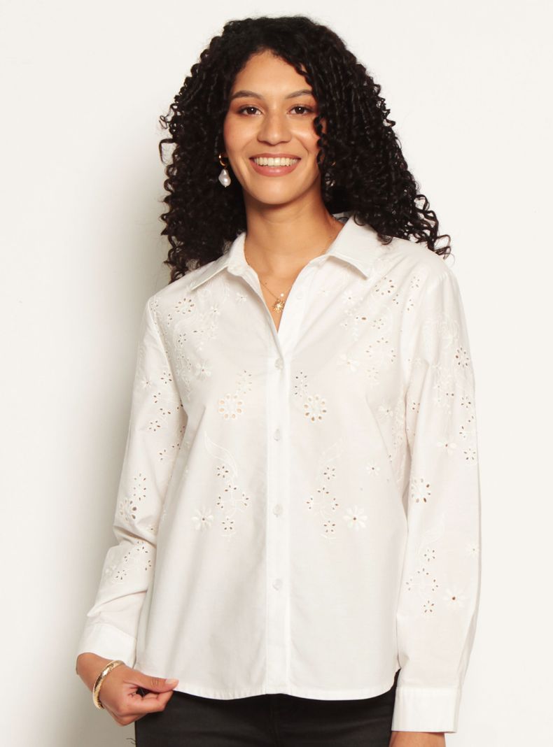 Blusa Manga Larga con Broderie en Delantero