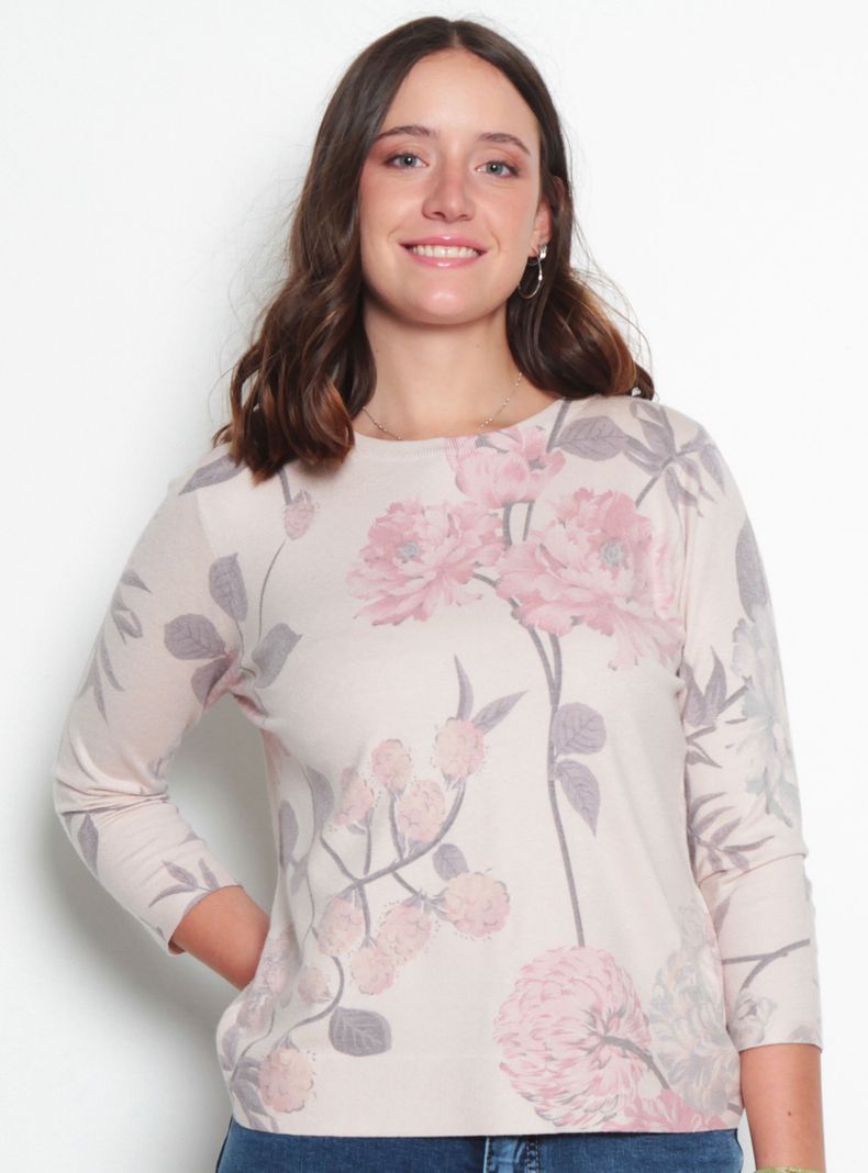 Sweater Manga 3/4 Sublimado Flower Escote Redondo