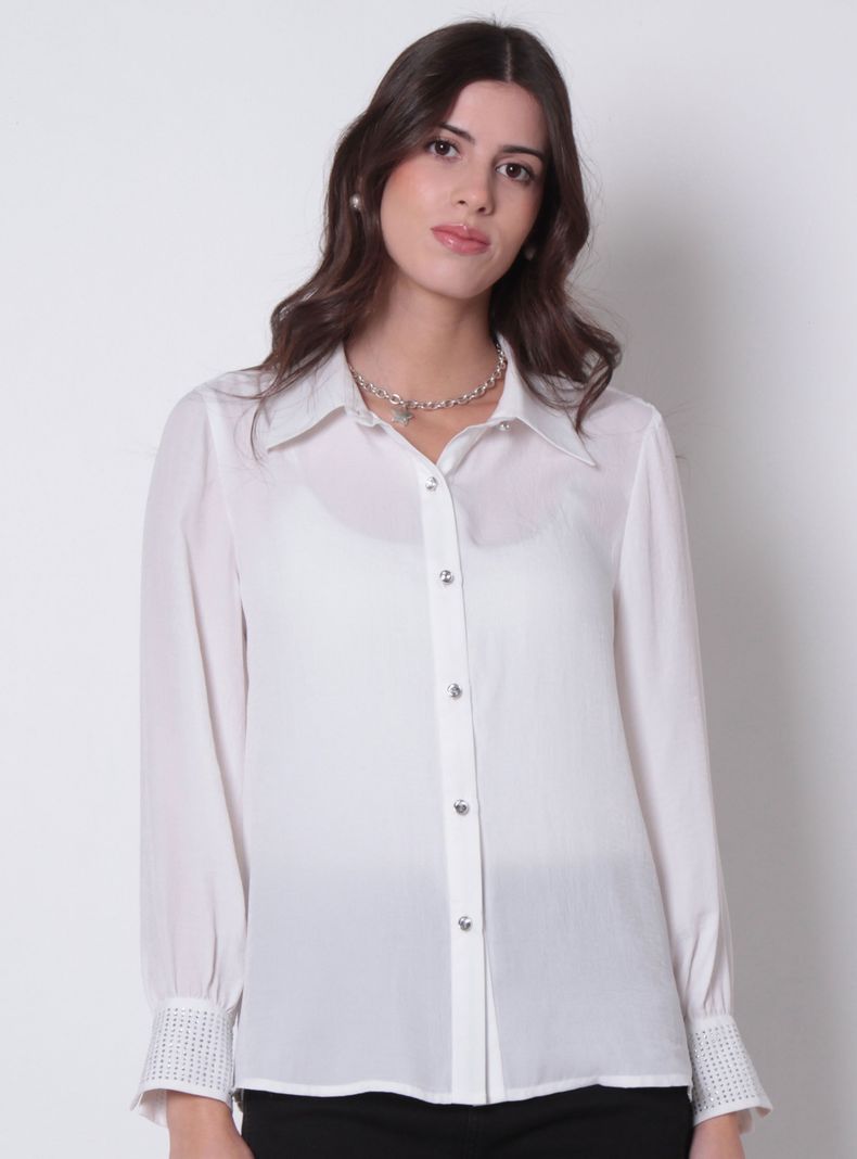 Blusa Abotonada en Delantero con Aplicación en Puños