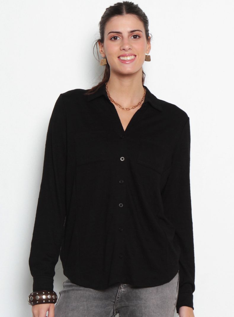 Blusa Manga Larga con Bolsillo Escote V