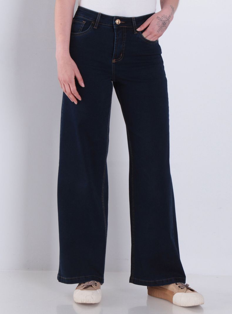 Jeans Wide Tiro Alto Secret Push Up Pretina Básica