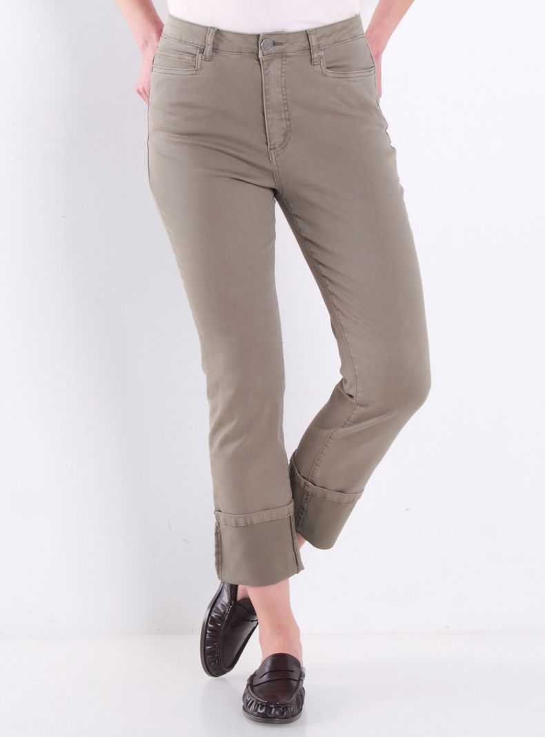 Pantalón Recto Roll Up Tiro Alto Pretina Básica