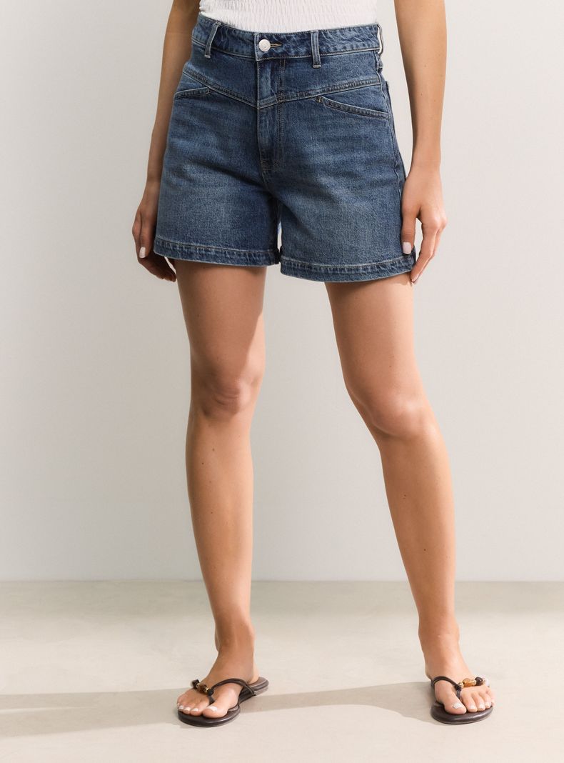 Short Denim Mom Tiro Alto