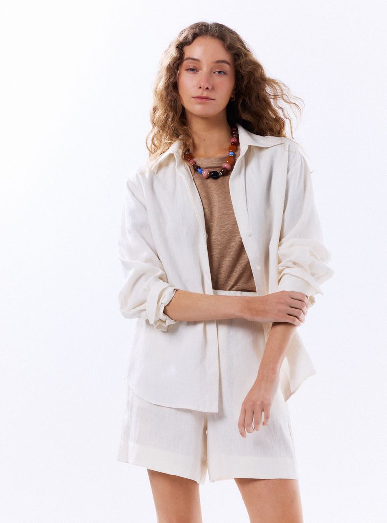 Blusa Calce Relajado Cuello V Lino