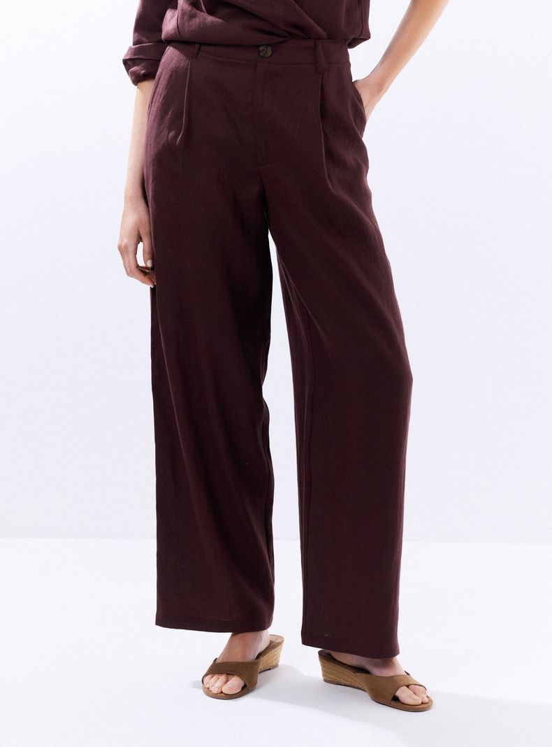 Pantalón Calce Relajado con Pinzas Lino