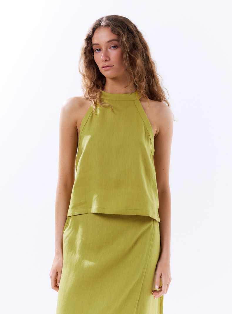 Blusa Cuello Halter con Amarra en el Cuello Lino