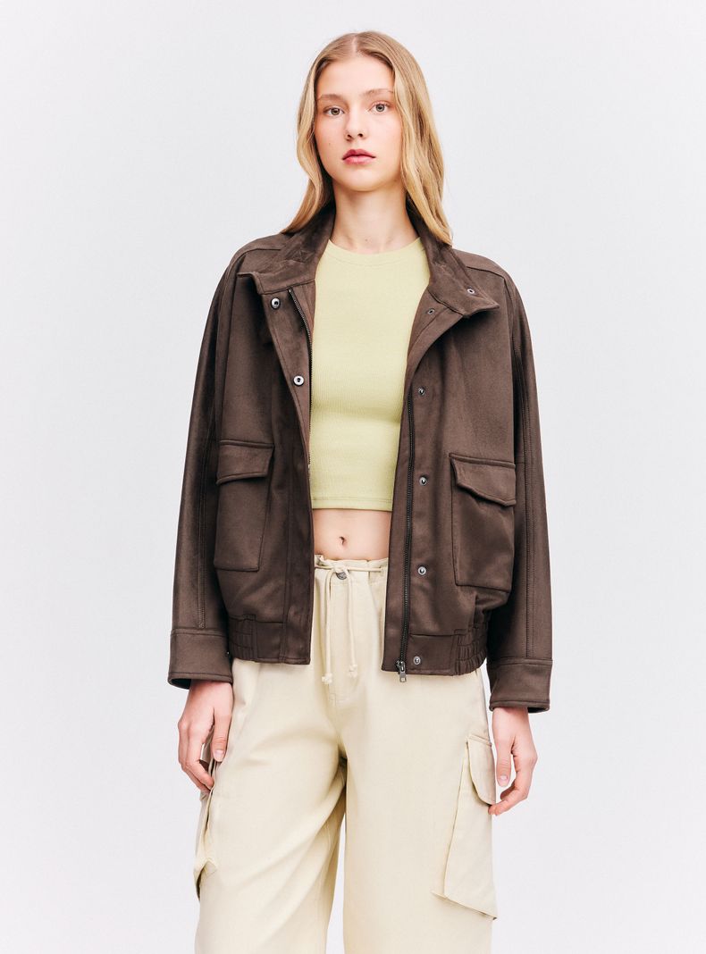Chaqueta Cuello Alto Hebilla Bolsillos con Solapa