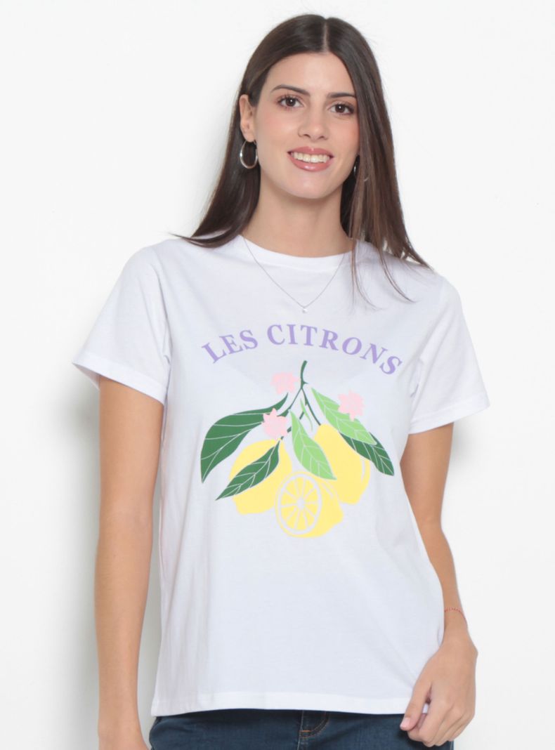 Polera Manga Corta Estampada Escote Redondo Algodón