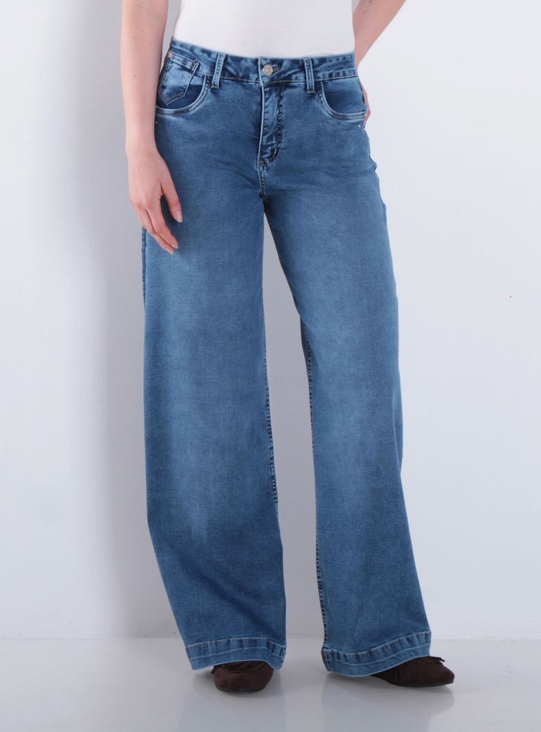 Jeans Wide Leg Tiro Alto Pretina Básica J959