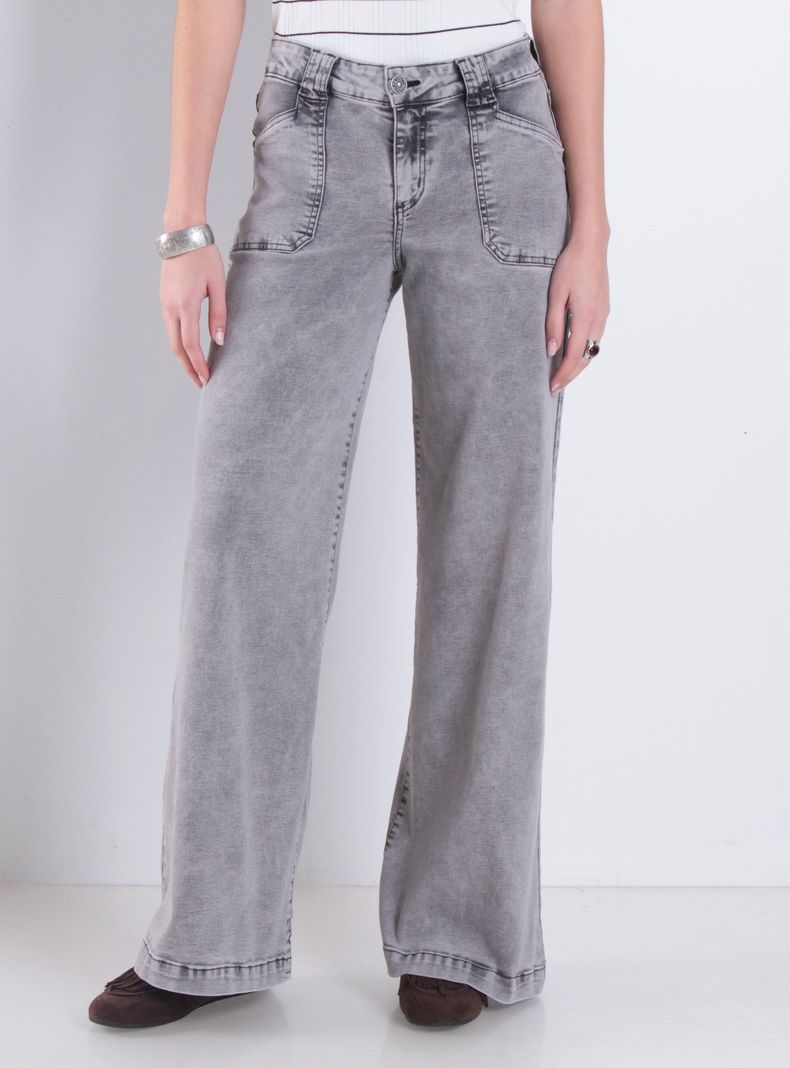 Jeans Wide Leg Tiro Alto Pretina Básica Jg