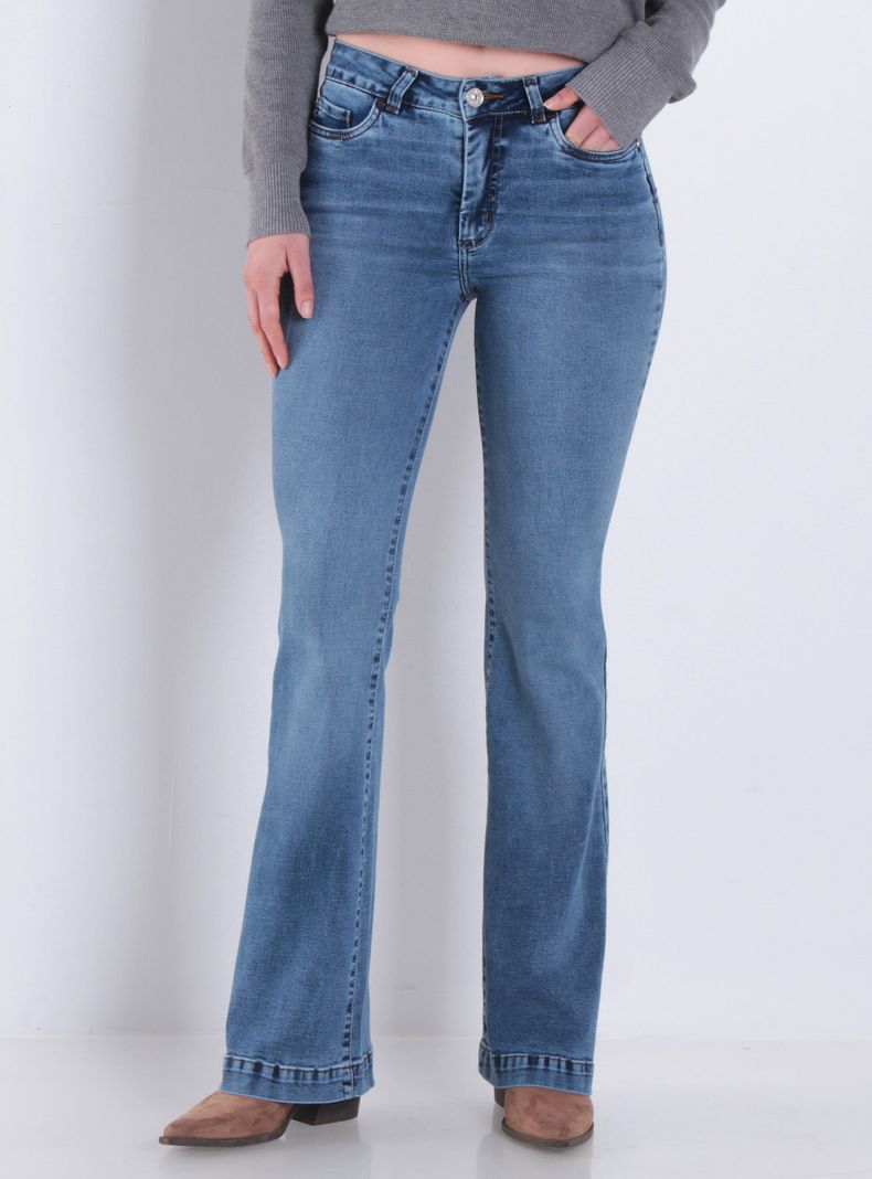 Jeans Flare Tiro Alto Pretina Push Up